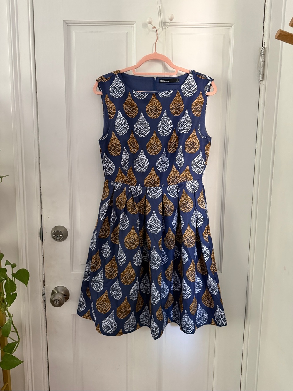 Navy Blue Printed Fit-and-Flare Dress From ModCloth Dear Creatures